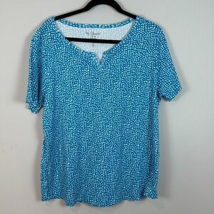 NEW Chicos Bubble Dot Soffie Split Neck Blue Cotton Short Sleeve Tee Womens SZ 3